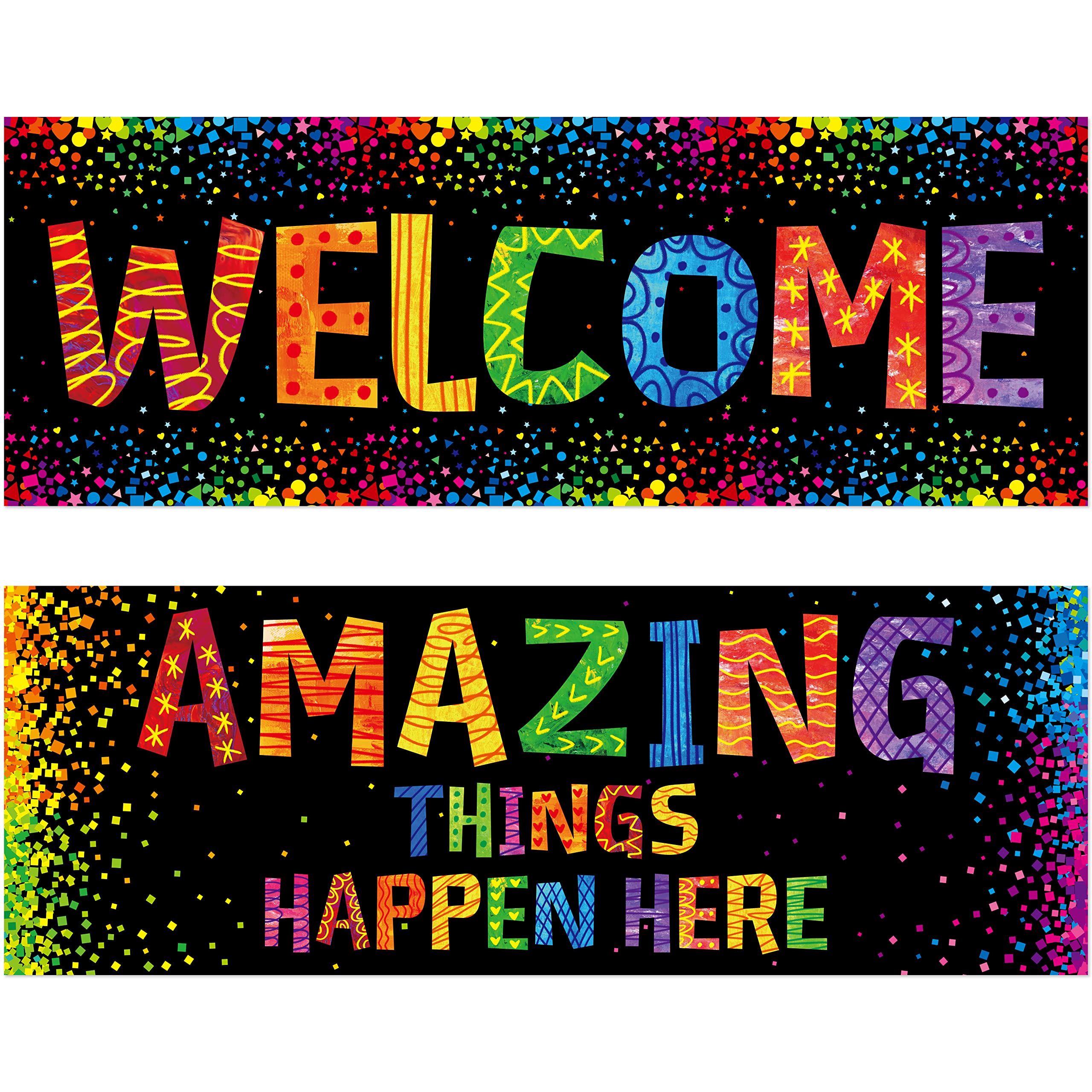 Classroom Banner Poster, 2 Pcs Colorful Confetti Bulletin Board Decoration Motivational Posters For School & Classroom Primary M