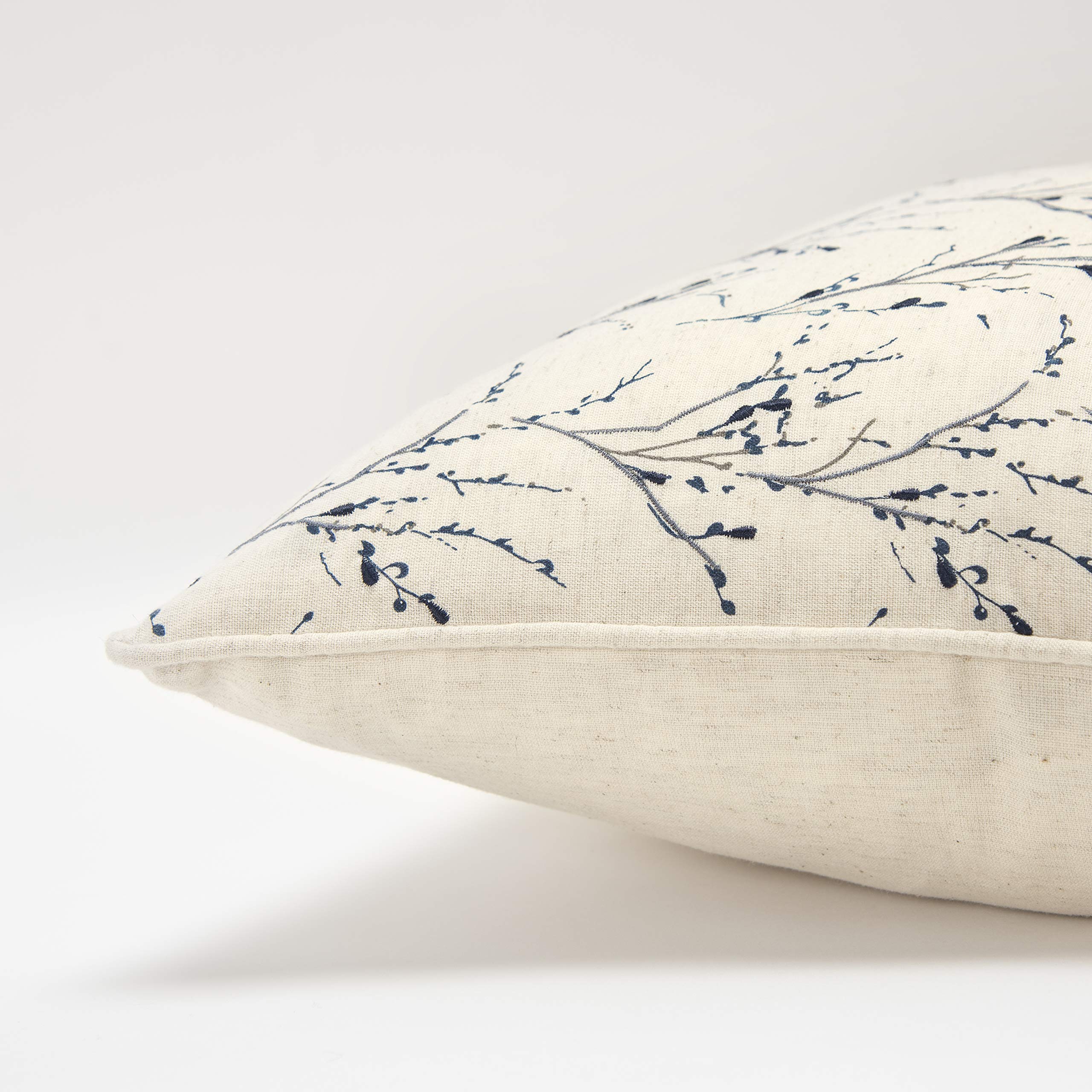 Rizzy Home Floral 20&quot; x 20&quot; Down Filled Pillow with Blue Cotton Cover