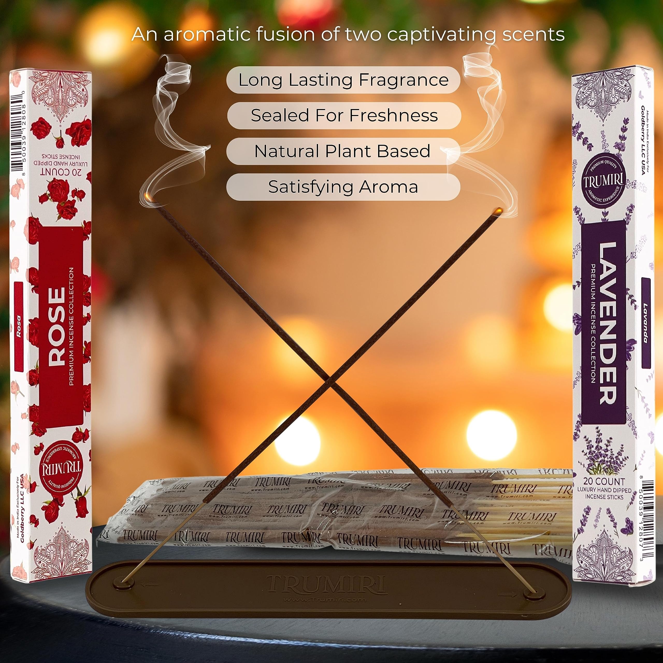 Trumiri Incense Sticks - Combo Pack Of 40 Insence-Sticks - 20 Rose + 20 Lavender - Insenses - Insents - Incents - Inscense - Inc