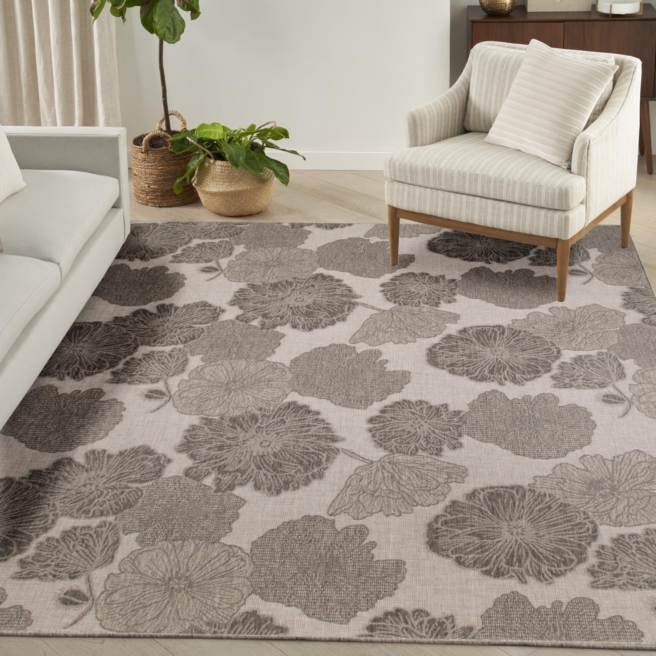 Nourison Garden Oasis Indoor/Outdoor Natural 8' X 10' Area Rug, Easy Cleaning, Non Shedding, Bed Room, Living Room, Dining Room,