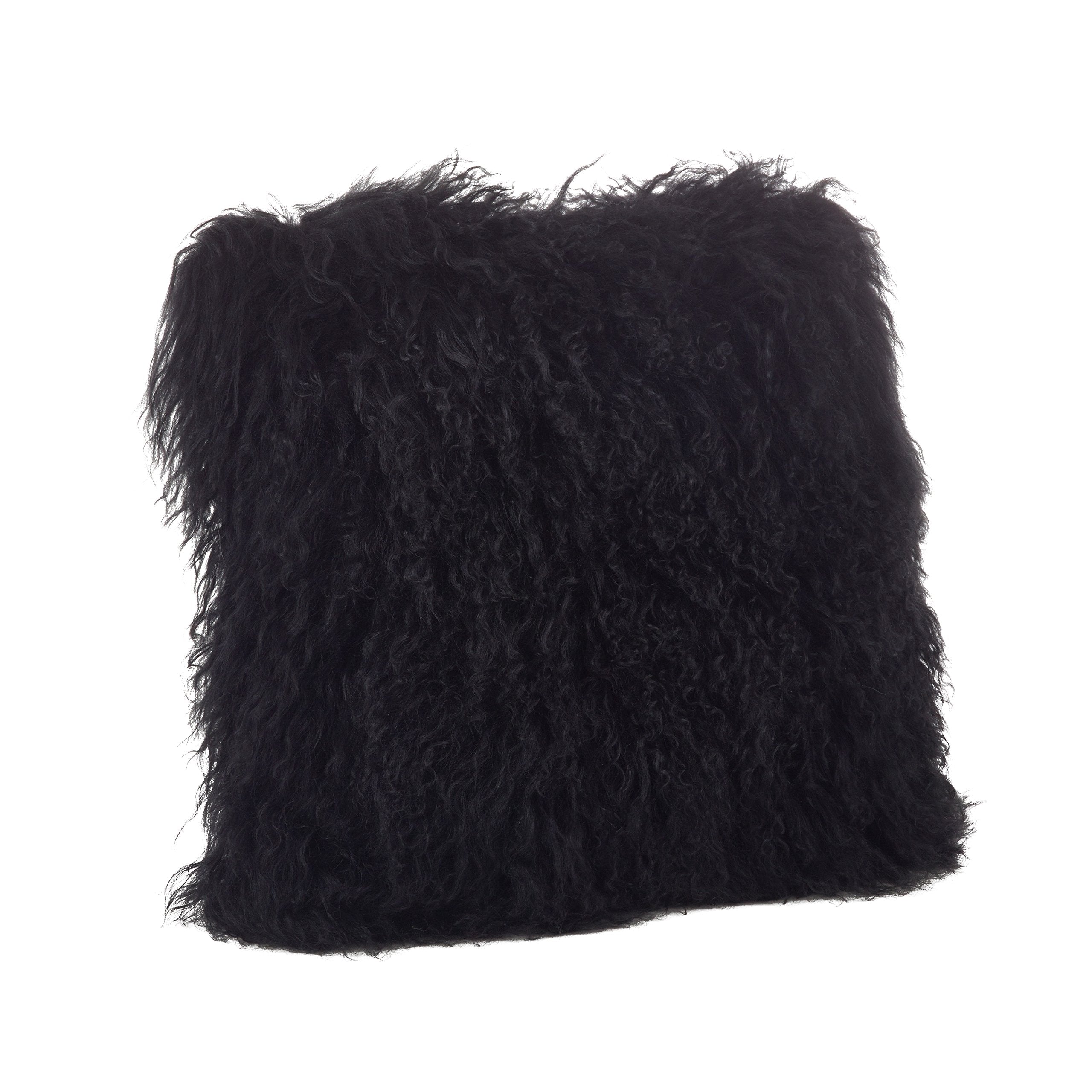 Saro Lifestyle 100% Wool Mongolian Lamb Fur Throw Pillow With Poly Filling, 20', Black