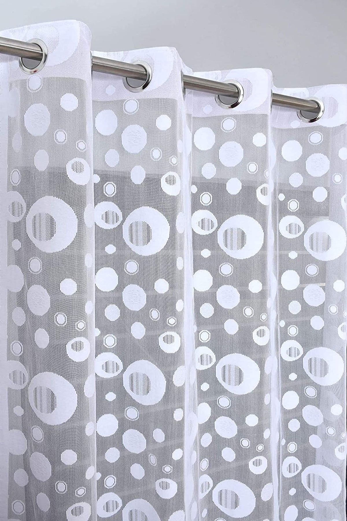 HOME UTSAV 1 Piece Transparent Sheer Circle Net Curtains for Window 5 Feet, White
