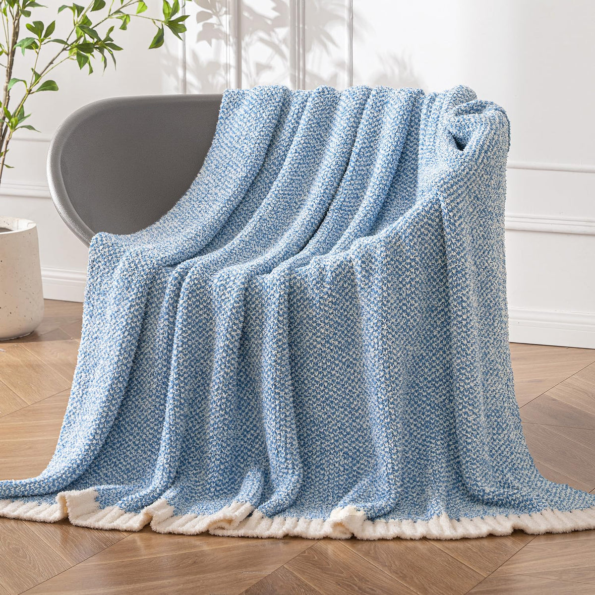 Miulee Super Soft Throw Blanket For Couch, Blue Cozy Fluffy Warm Blankets Lightweight Knit Throw Blankets For Sofa, Bed, Chair,