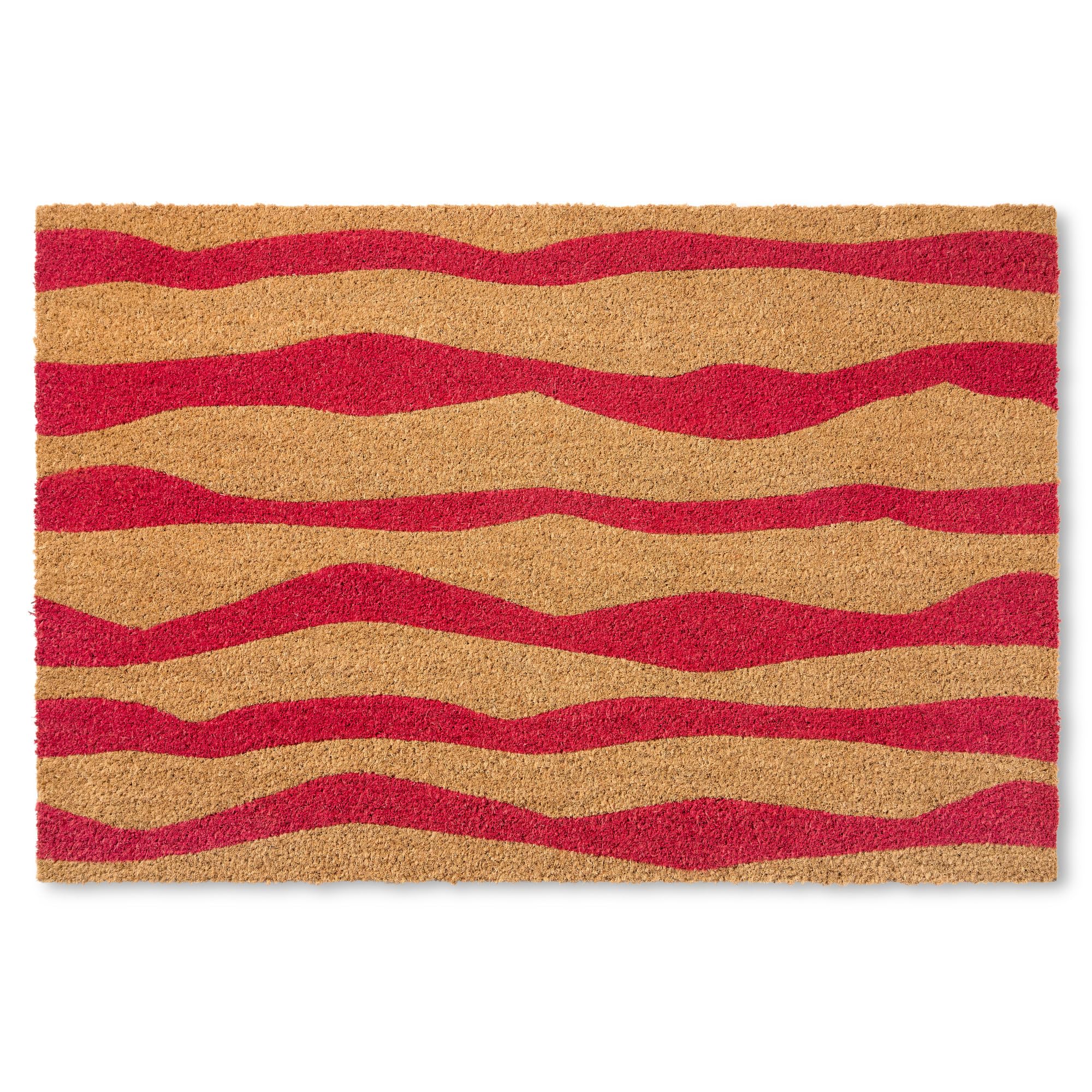 TOWN & COUNTRY TERRA Ravine Abstract Mountain Door Mat, Natural Coir, Heavyweight, Non-Slip Entryway Mat, Red, 24x36