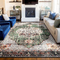 YesRug Area Rug 6x9 for Living Room Green Boho Rug Non-Slip Washable Vintage Low Pile Large Rug for Bedroom Dining Room