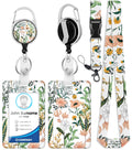 Toykee Id Badge Holder With Lanyard And Retractable Badge Reel Clip, Aesthetic Blooming Flower Card Name Tag Lanyard Vertical Id