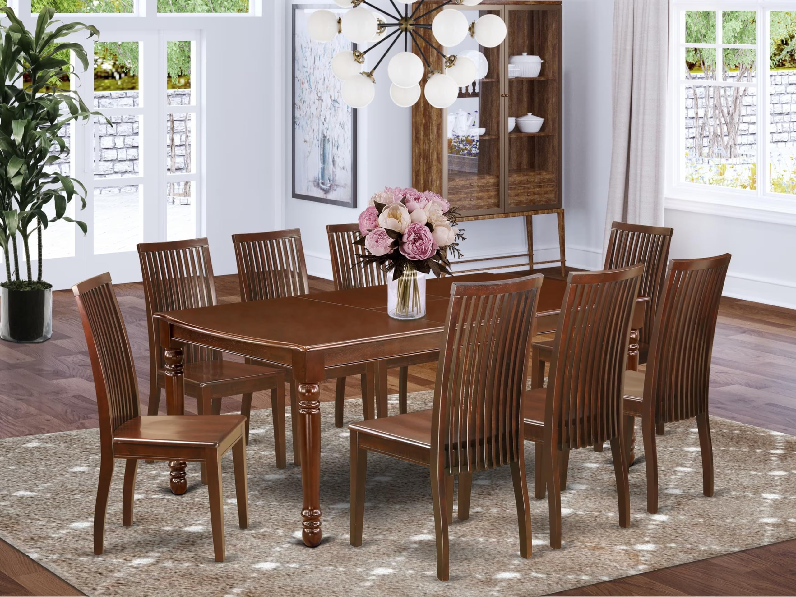 East West Furniture Doip9-Mah-W 9 Piece Dining Room Furniture Set Includes A Rectangle Wooden Table With Butterfly Leaf And 8 Kitchen Dining Chairs, 42X78 Inch, Mahogany