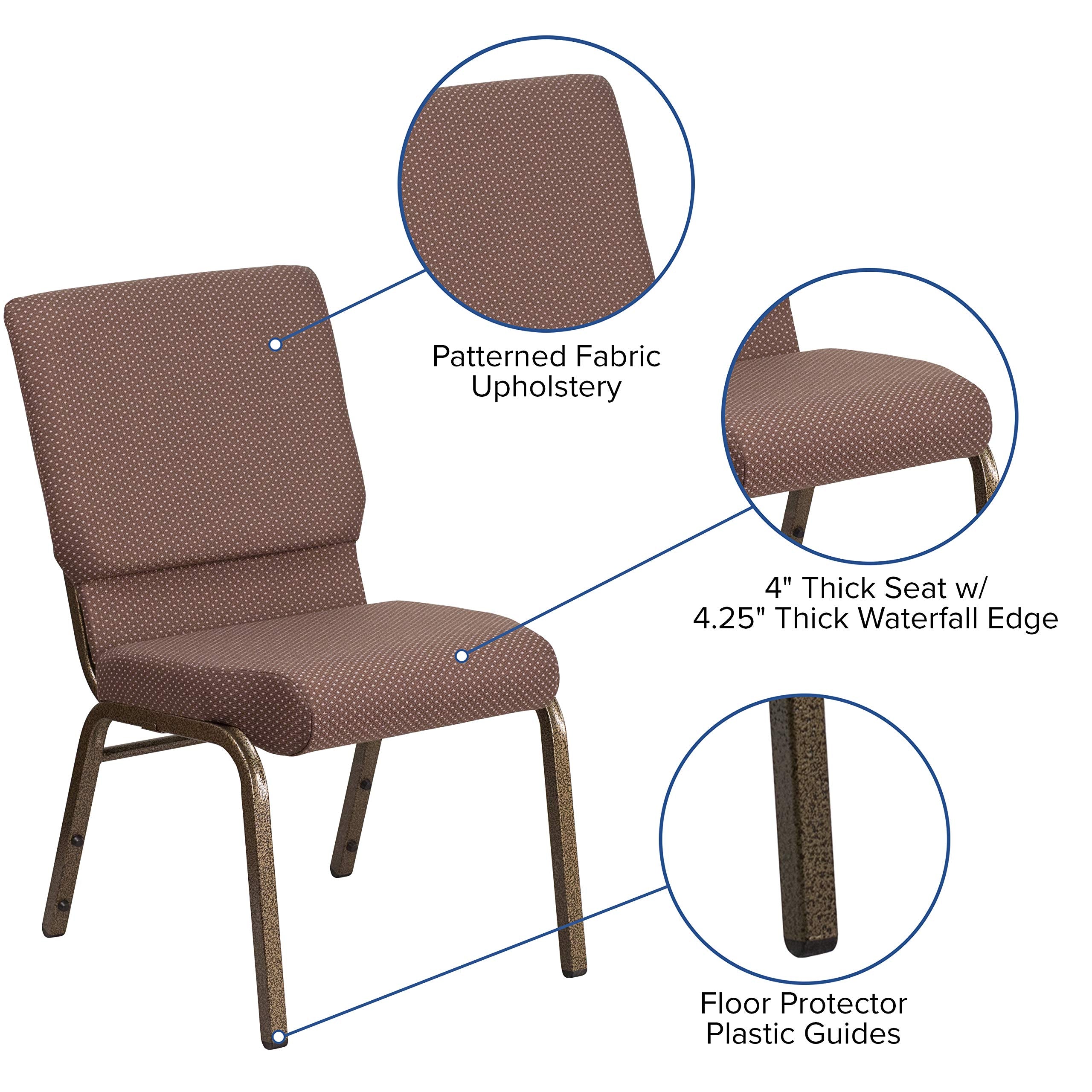 Flash Furniture Hercules Series 18.5''W Stacking Church Chair In Brown Dot Fabric - Gold Vein Frame