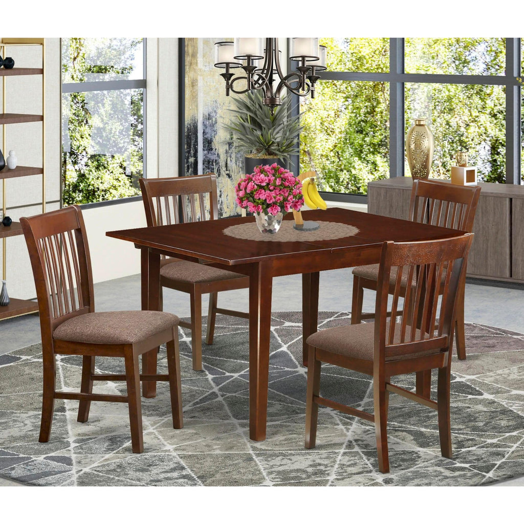 East West Furniture MLNO5-MAH-C Milan 5 Piece Kitchen Set Includes a Rectangle Dining Room Table with Butterfly Leaf and 4 Linen Fabric Upholstered Chairs, 36x54 Inch, Mahogany
