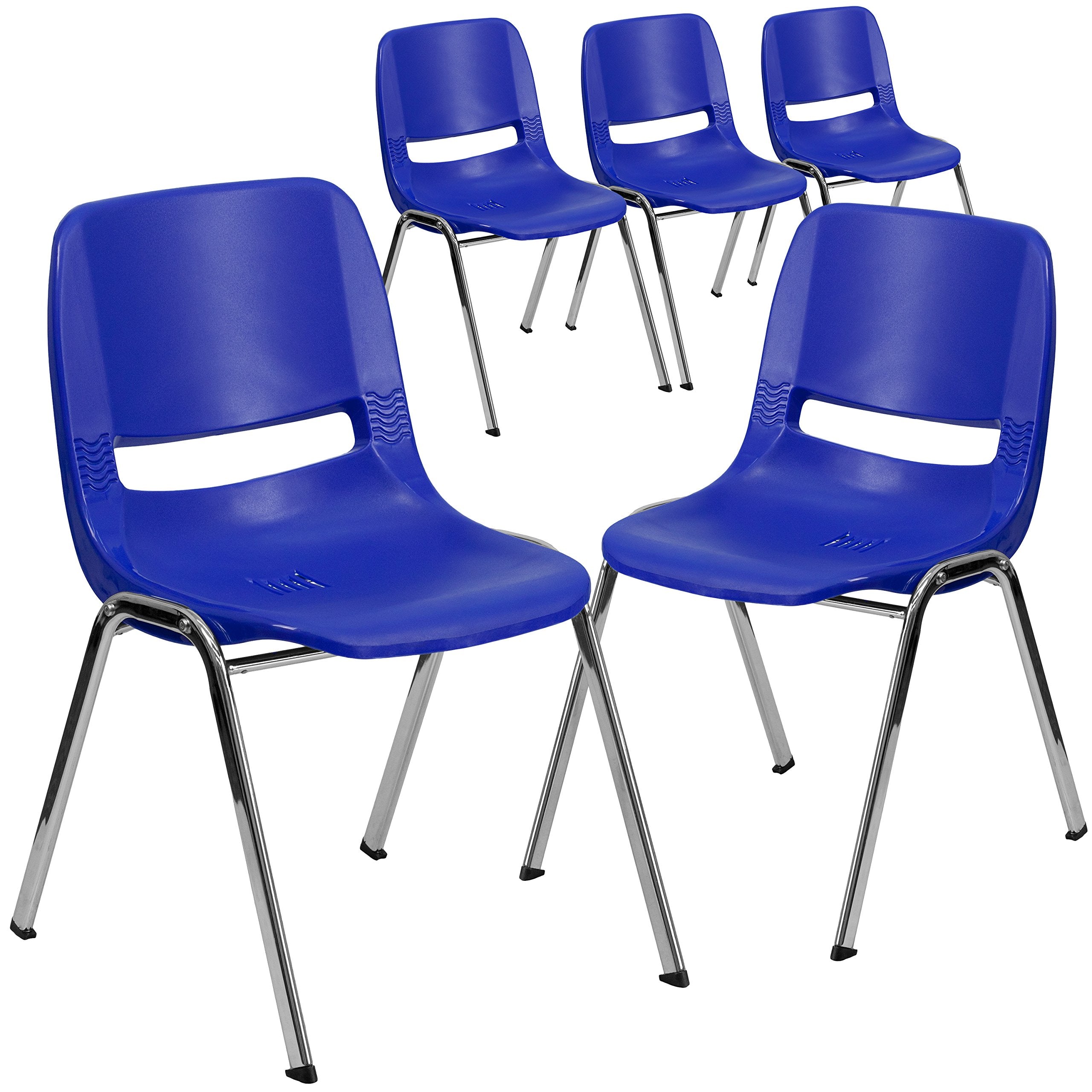 5 Pk. 661 lb. Capacity Navy Ergonomic Shell Stack Chair with Chrome Frame