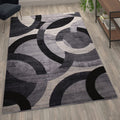 Flash Furniture Harken Collection 6' X 9' Geometric Area Rug - Black And Gray Olefin Facing - Jute Backing - Living Room Or Bedroom
