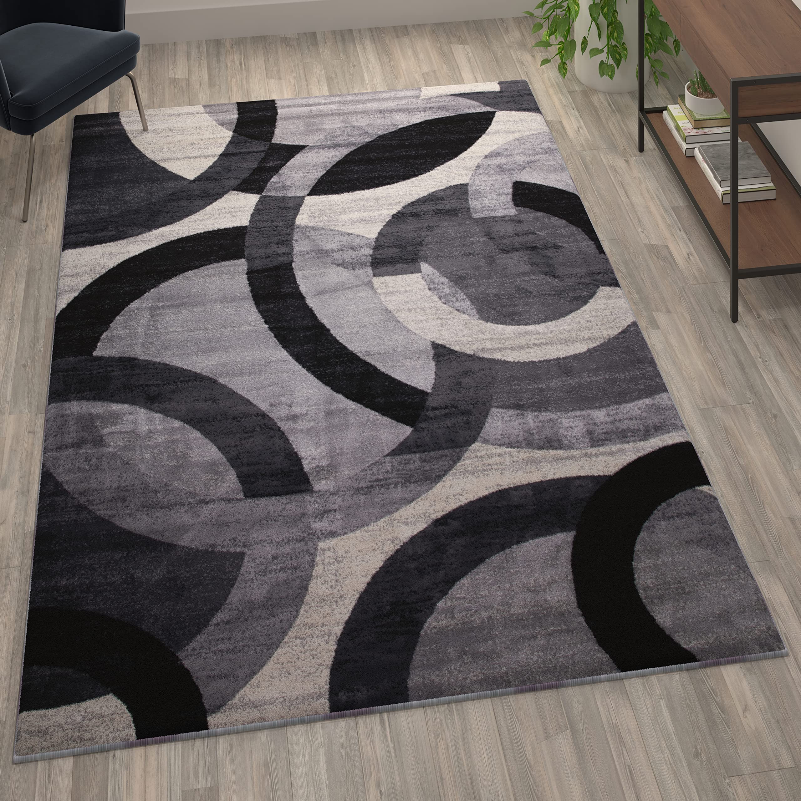 Flash Furniture Harken Collection 6' X 9' Geometric Area Rug - Black And Gray Olefin Facing - Jute Backing - Living Room Or Bedroom