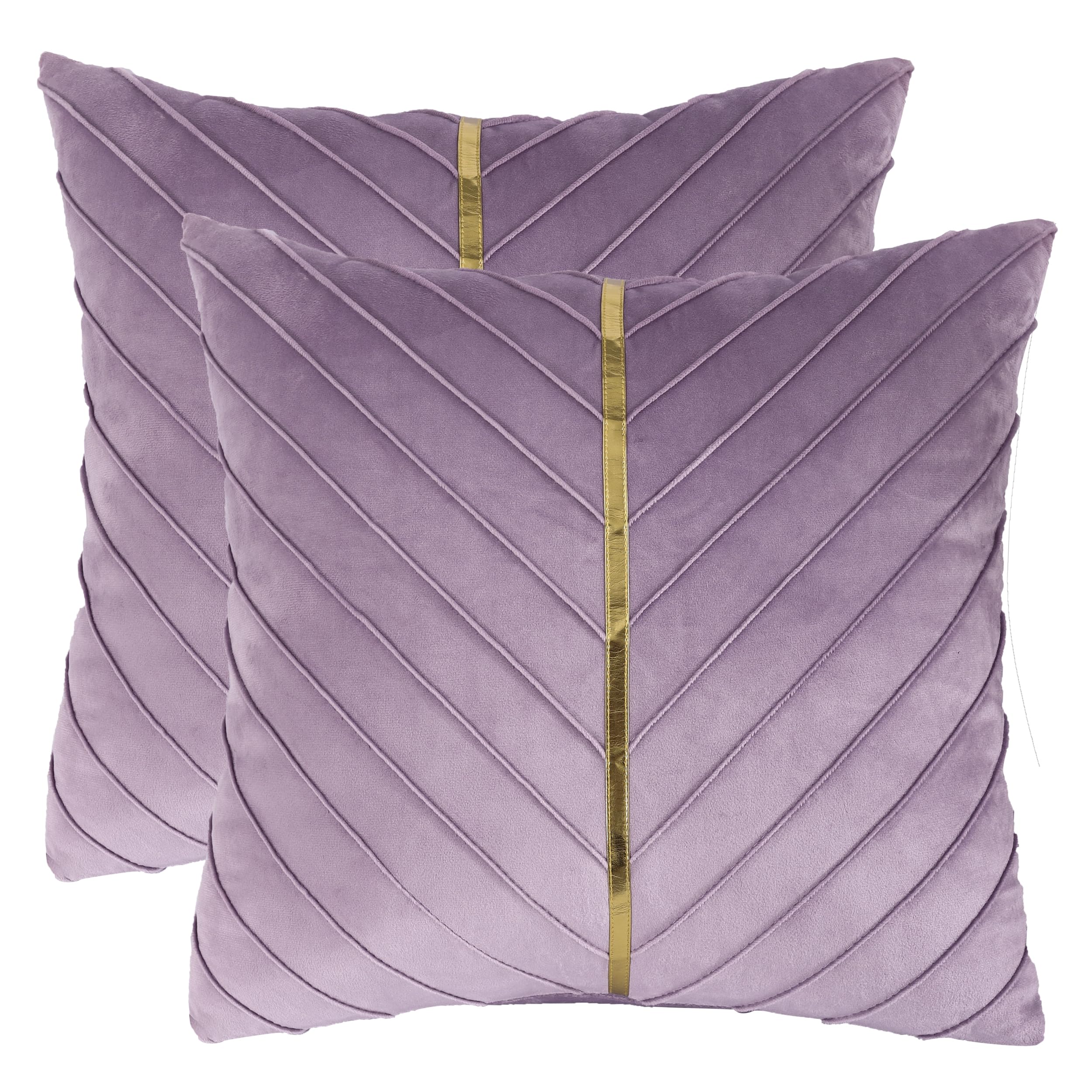 Tosleo Purple Velvet Throw Pillow Covers 20X20 Inch Pack Of 2 With Gold Leather Decorative Couch Pillow Cover Luxury Modern Pill