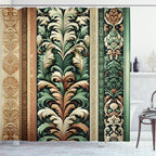 Ambesonne Green And Brown Shower Curtain, Jungle Damask Leafy Ornaments Ethnic Oriental Motifs Traditional Art, Cloth Fabric Bat