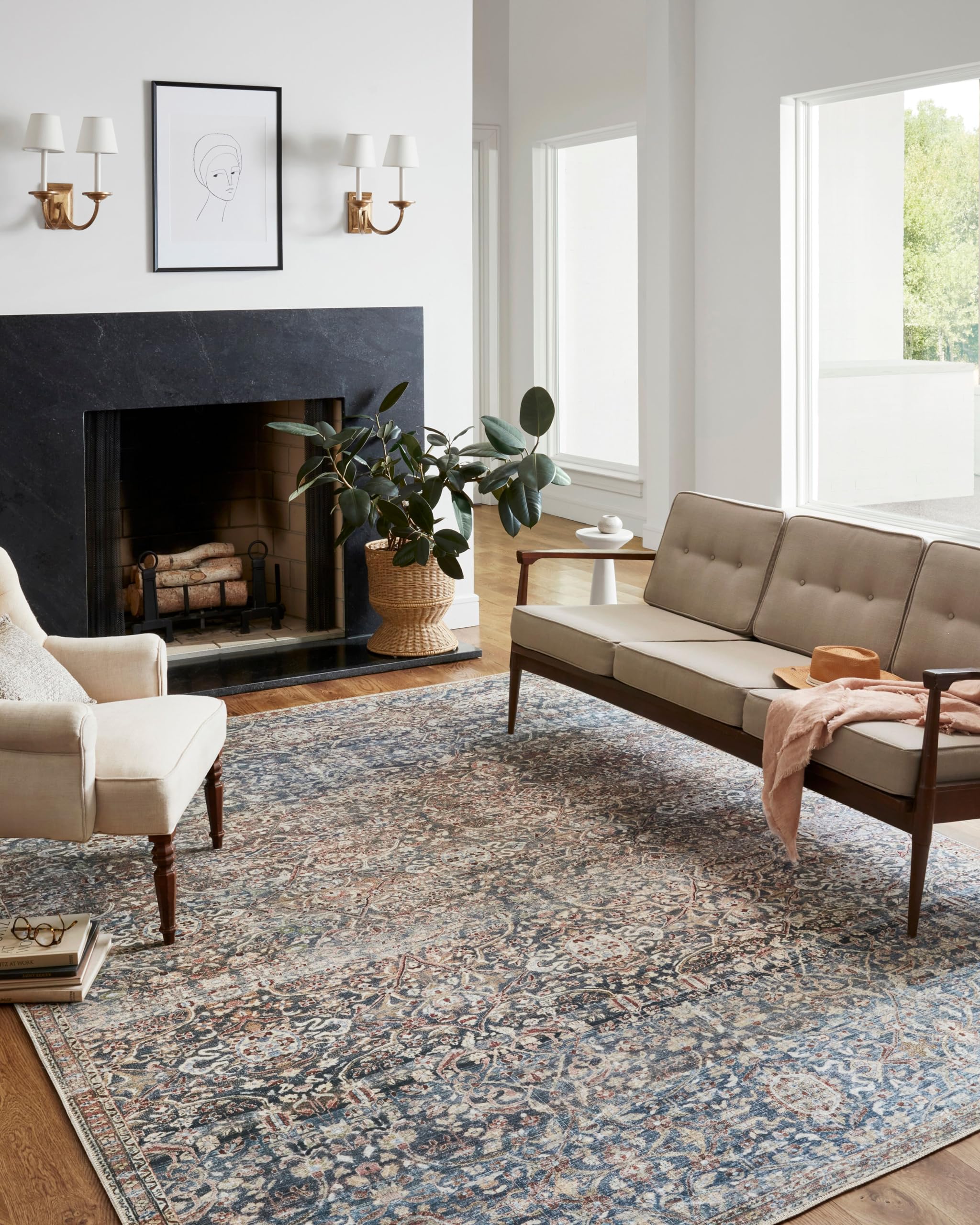 Loloi Chris Loves Julia x Jules Collection, Denim & Spice 7-6 x 9-6 Area Rug - Vintage Accent Rugs for Living Room, Bedroom, E