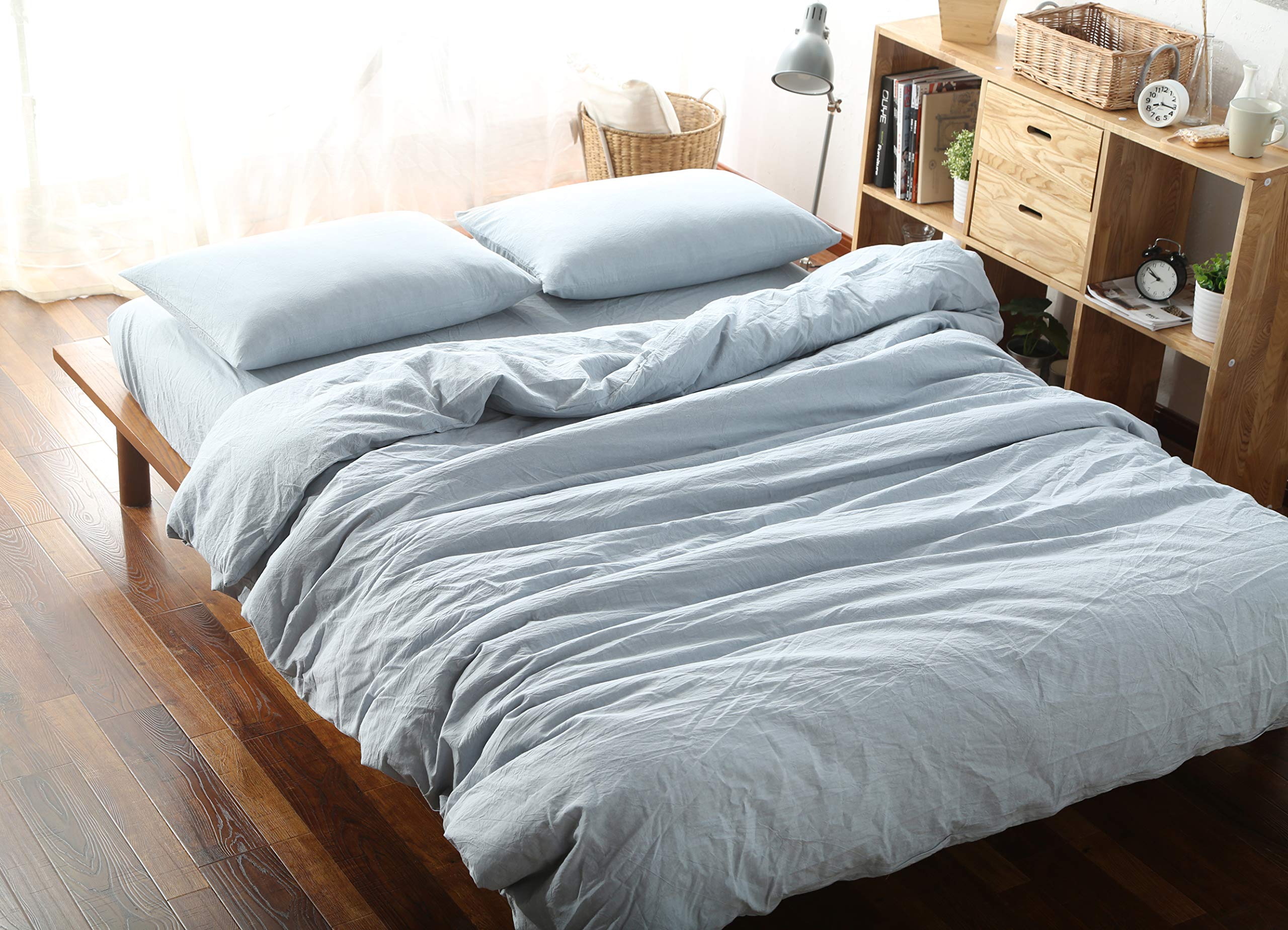 F.Y.Dreams 100% Washed Cotton Duvet Cover For Weighted Blanket 48X72 Inches With 8 Ties, Zipper On Long Side/Light Blue/Just Duv