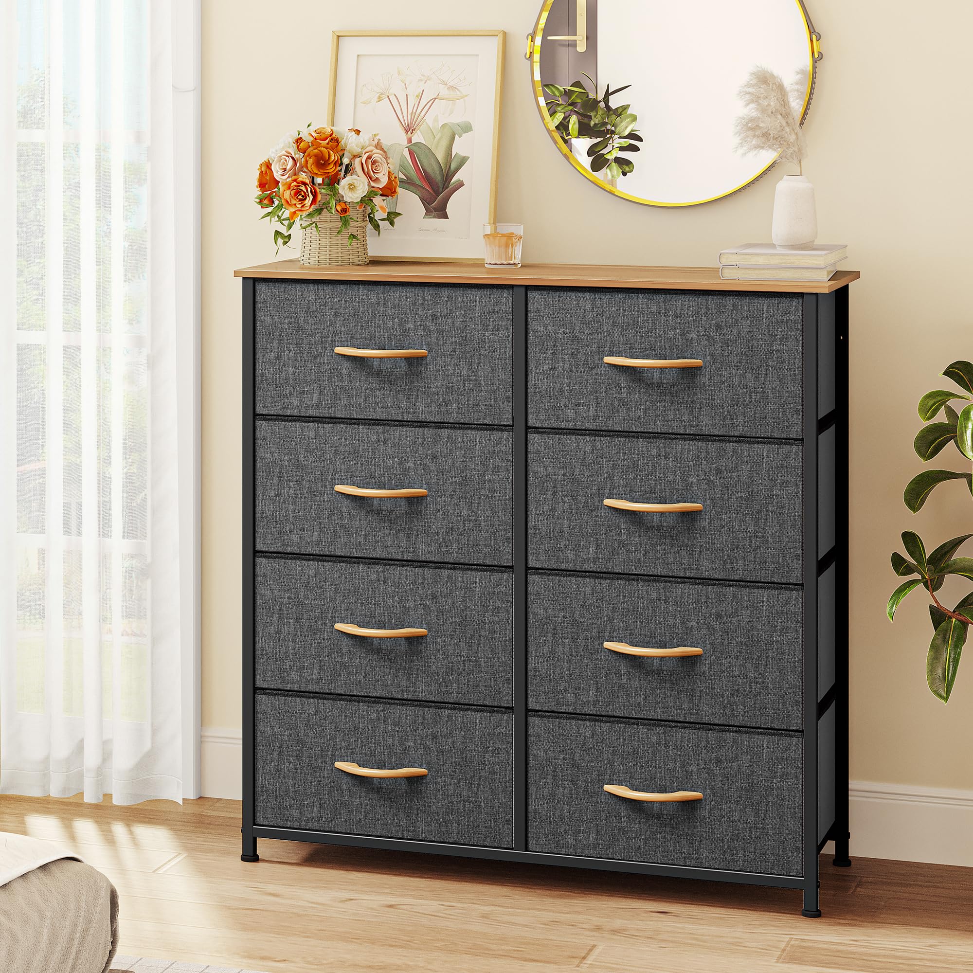 Yitahome Fabric Dresser For Bedroom, Tall Storage Dresser With 8 Drawers, Black Dresser & Chest Of Drawers,