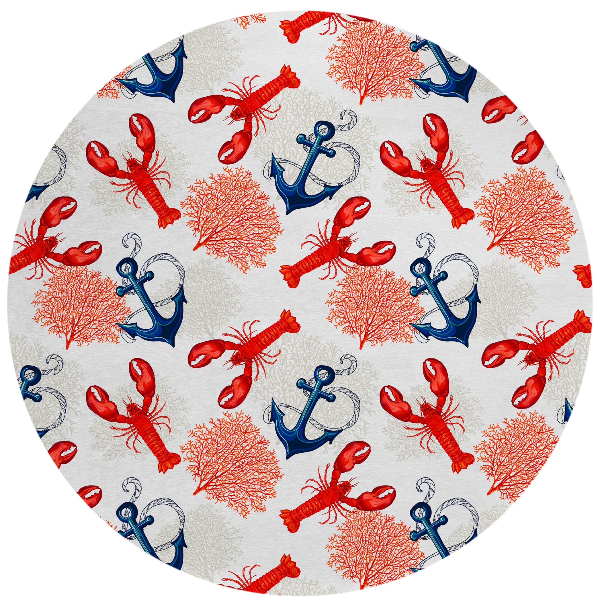 Addison Rugs Harpswell Ahp34 Red 8' X 8' Indoor Outdoor Round Rug, Easy Clean, Machine Washable, Non Shedding, Bedroom, Living Room, Dining Room, Kitchen, Patio Rug