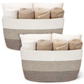 Acellegic 2 Pcs Large Cotton Rope Storage Baskets Rectangle Woven Blanket Basket with Handle 22 x 17 x 12 Baby Laundry Nurser
