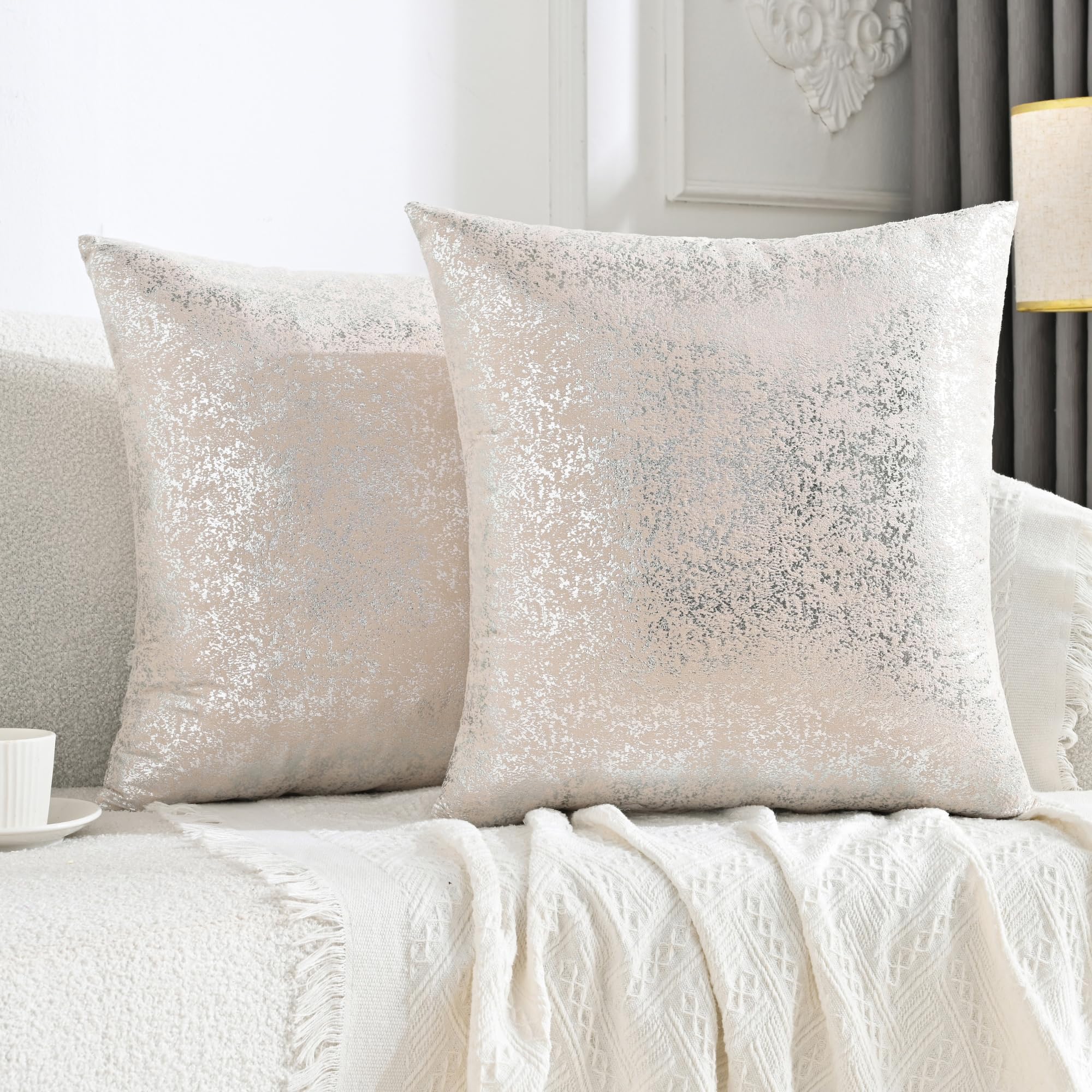 Jellymoni Sparkling Decorative Pillow Covers Set Of 2,Sliver Glitter Throw Pillows Cover 18X18In Inch For Living Room Bed Sofa C
