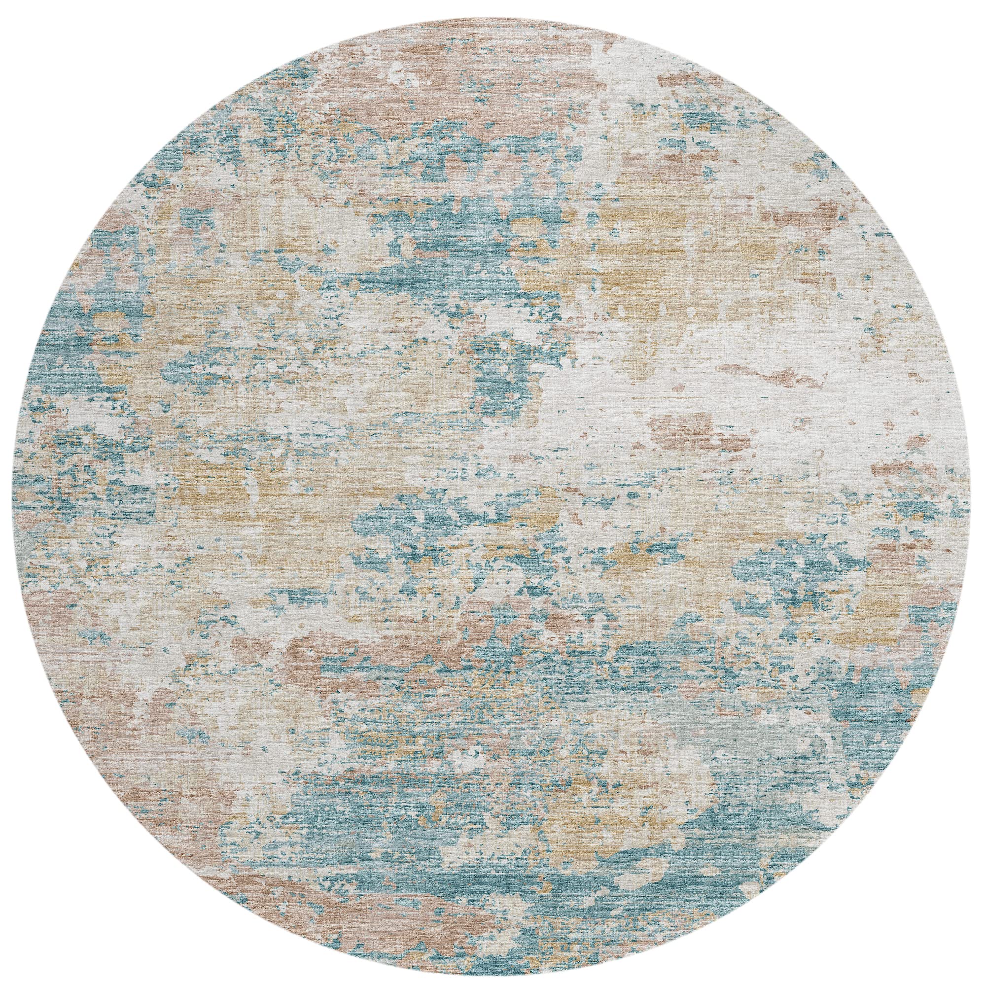 Addison Rugs Indoor/Outdoor Accord Aac34 Teal Washable 8' X 8' Indoor Outdoor Round Rug, Easy Clean, Machine Washable, Non Shedding, Bedroom, Living Room, Dining Room, Kitchen, Patio Rug