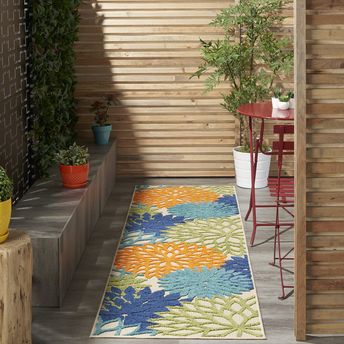 Nourison Aloha Indoor/Outdoor Area Rug 2'3' X 12', Multi Color, Runner Tropical Botanical Easy Cleaning Non Shedding Bed Room Living Room Dining Room Deck Backyard Patio