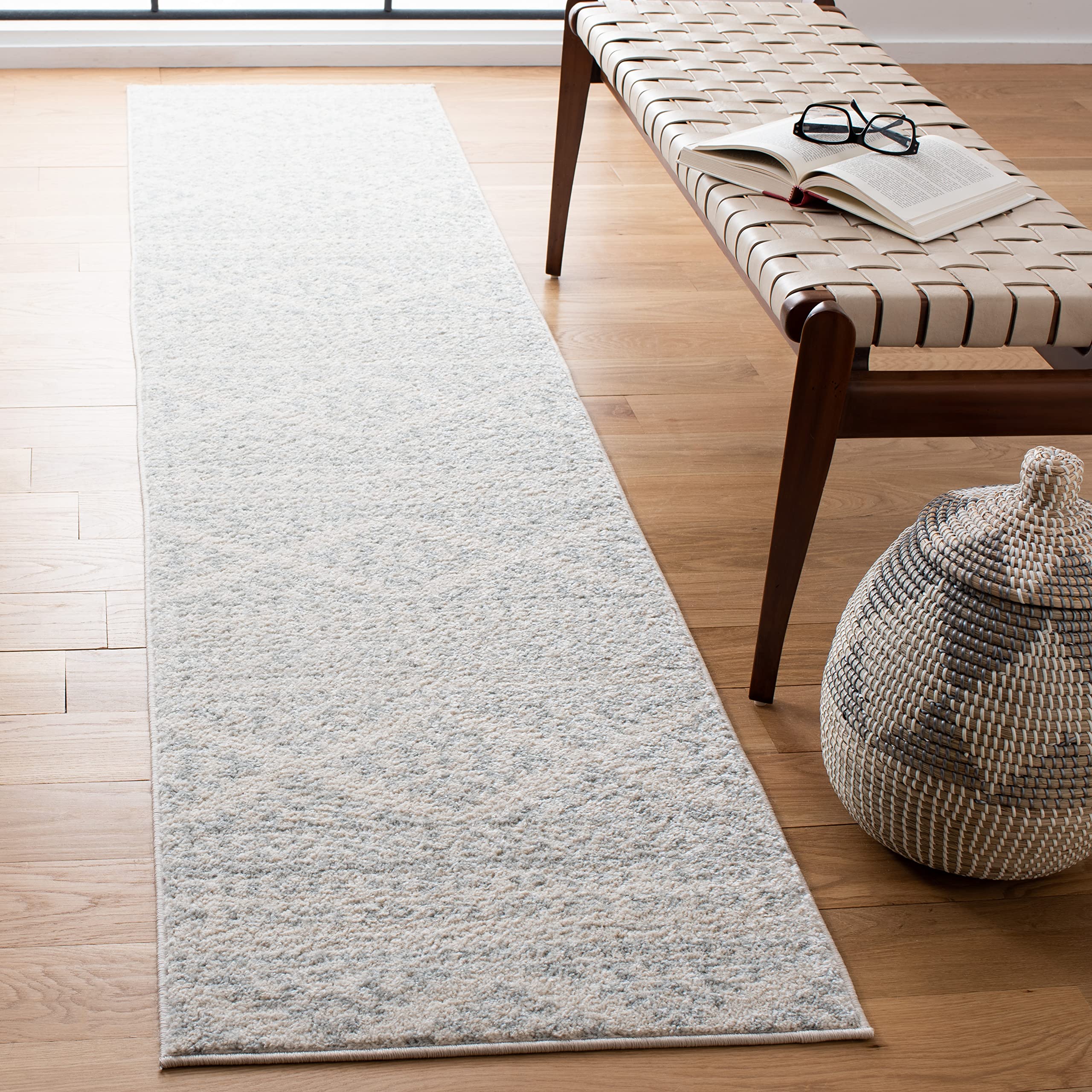 SAFAVIEH Tulum Collection Runner Rug - 2 x 19, Ivory & Light Grey, Moroccan Boho Tribal Design, Non-Shedding & Easy Care, Idea