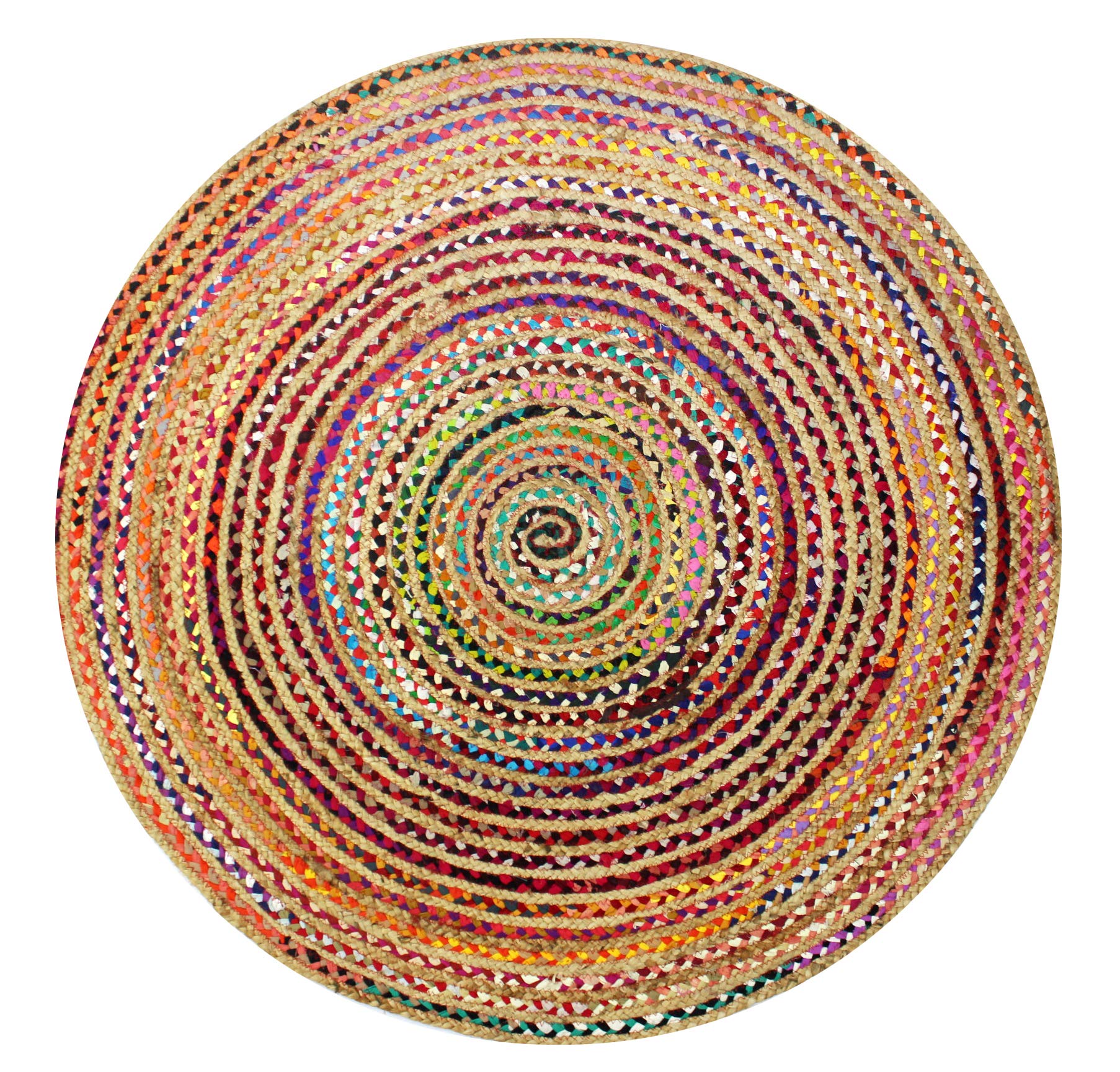 COTTON CRAFT Jute Chindi Braid Rag Rug - Boho Farmhouse Rustic Area Accent Throw Rug Carpet - Handwoven Reversible Natural Recyc