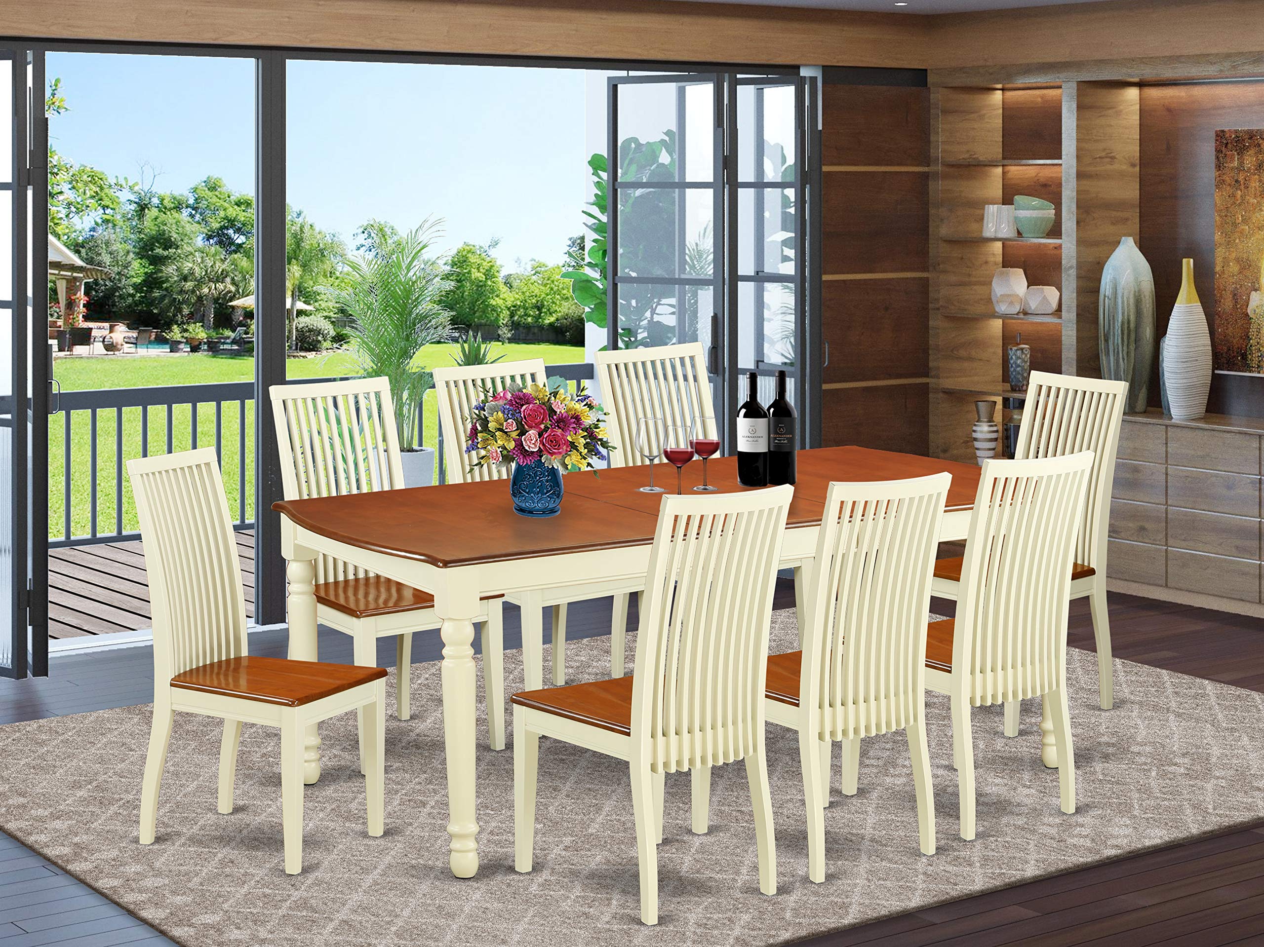 East West Furniture DOIP9-BMK-W Dover 9 Piece Modern Set Includes a Rectangle Wooden Table with Butterfly Leaf and 8 Kitchen Dining Chairs, 42x78 Inch