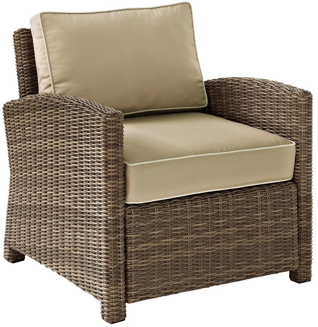 Crosley Furniture Bradenton Outdoor Chair, Wicker Patio Chairs for Porch, Deck, Balcony, Backyard, Brown with Sand Cushions