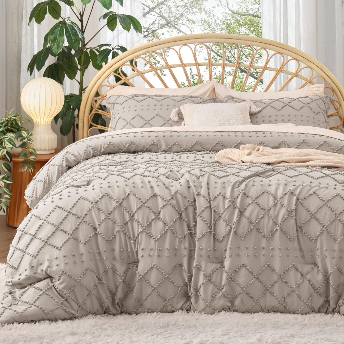 Bedsure California King Comforter Set - Linen Comforter, Boho Tufted Shabby Chic Bedding Comforter Set, 3 Pieces Vintage Farmhou