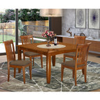 East West Furniture PFPO5-SBR-C 5 Piece Kitchen Table Set for 4 Includes a Square Dining Room Table with Butterfly Leaf and 4 Linen Fabric Upholstered Chairs, 54x54 Inch, Saddle Brown