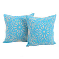 Indigenous Handicrafts Blue Linen Embroidered Cushion Cover Set Of 2 Piece (46X46 Cm)