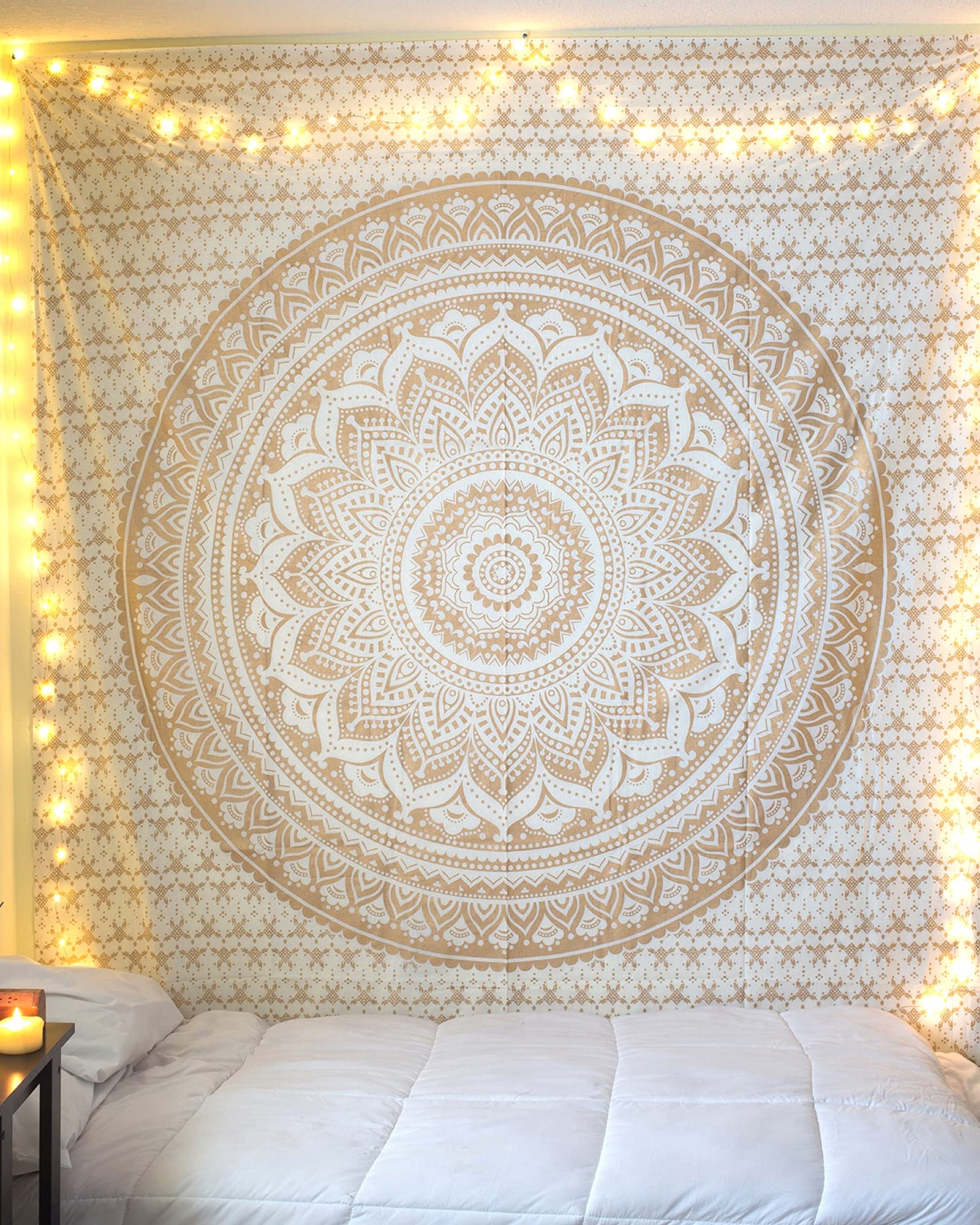raajsee Top Selling Original Gold Mandala Ombre Tapestry Wall Hanging, Boho Bohemian Hippie Tapestries/Indian Cotton Dorm Decor 