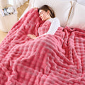 Newcosplay Queen Blanket For Couch Coral Pink Super Soft Flannel Fleece 3D Bubble Lightweight Bed Blanket All Season Use (Coral