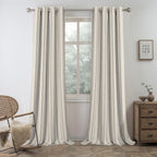 Driftaway Farmhouse Linen Blend Blackout Curtains 84 Inches Long For Bedroom Vertical Striped Printed Linen Curtains Thermal Ins