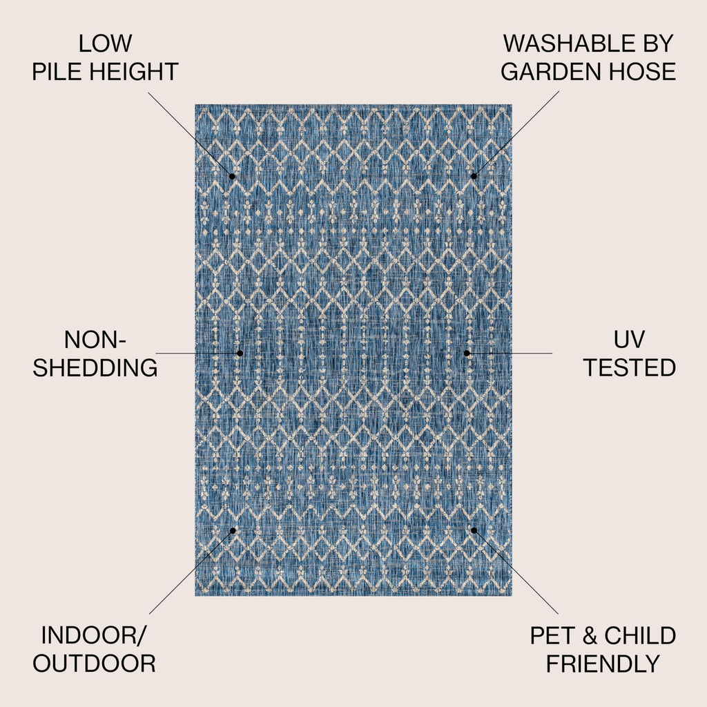 Jonathan Y Smb108B-8R Ourika Moroccan Geometric Textured Weave Indoor/Outdoor Area Rug, Bohemian, Scandinavian For Bedroom, Kitchen, Living Room, Easy-Cleaning, Navy/Light Gray, 8' Round