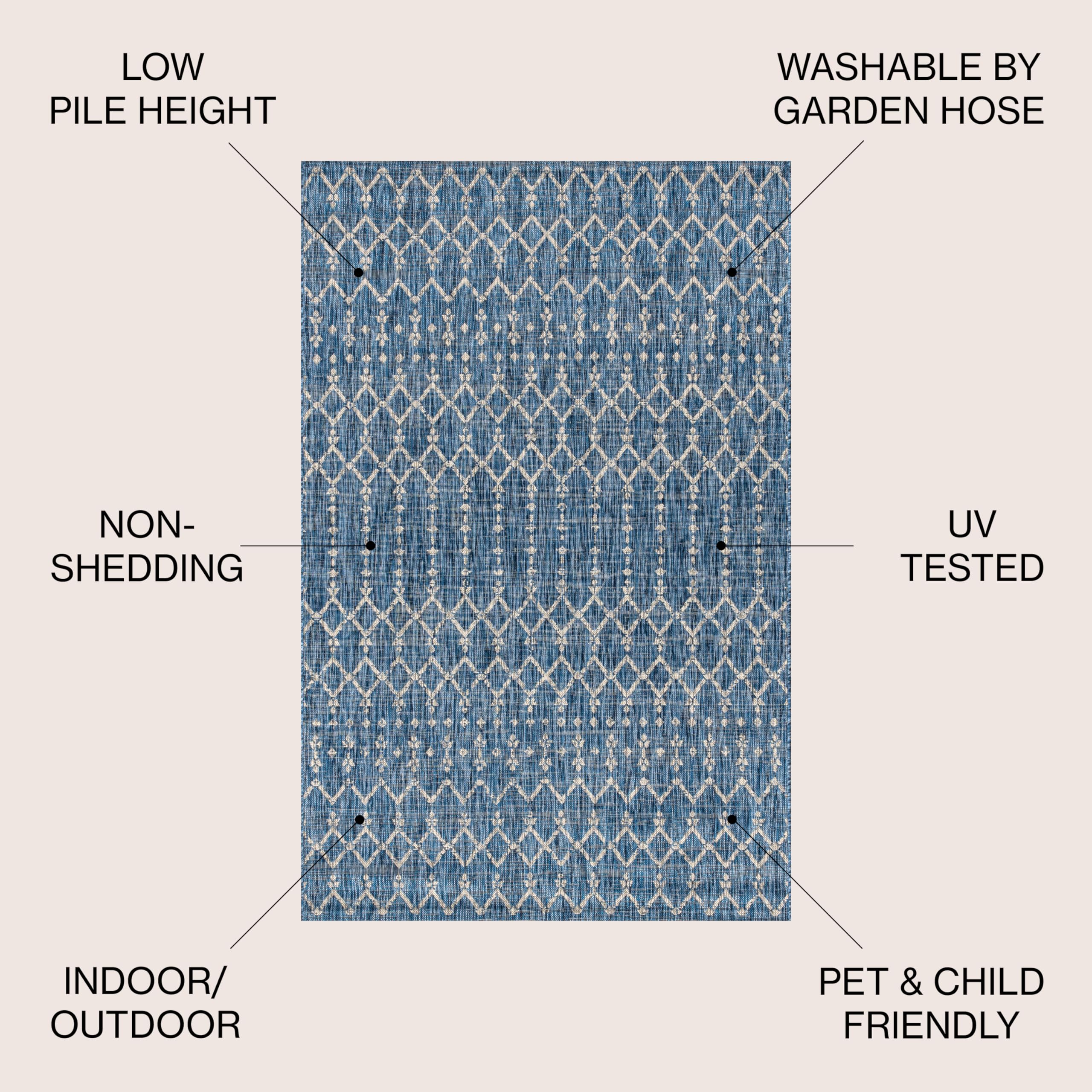 Jonathan Y Smb108B-8R Ourika Moroccan Geometric Textured Weave Indoor/Outdoor Area Rug, Bohemian, Scandinavian For Bedroom, Kitchen, Living Room, Easy-Cleaning, Navy/Light Gray, 8' Round