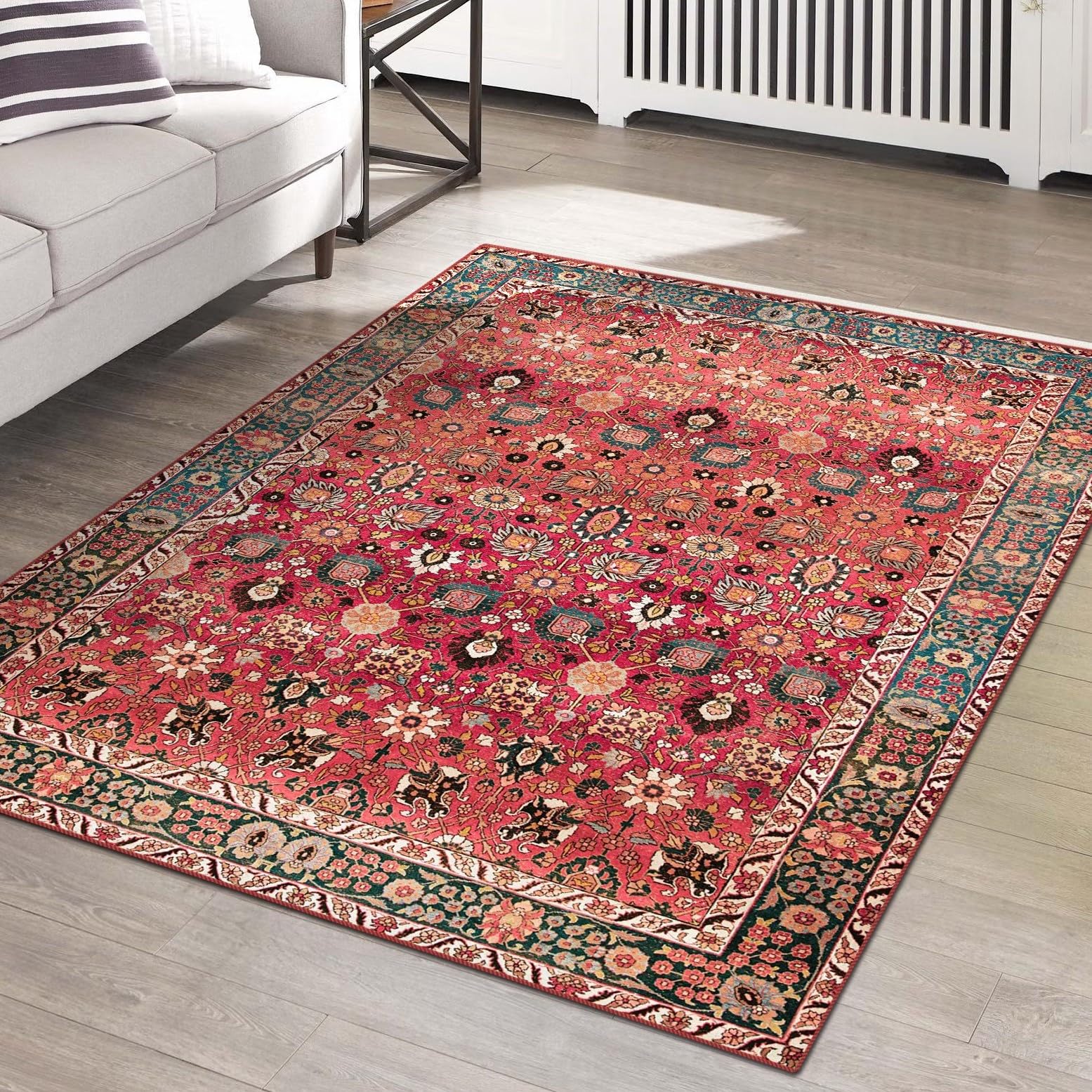 Vivorug Washable Rug, Ultra Soft Area Rug 8x10, Non Slip Rug Foldable, Stain Resistant Rugs for Living Room, Vintage Floral (Che