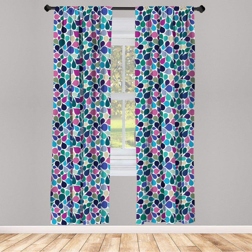 Ambesonne Abstract Window Curtains Pack Of 2, Digital Raindrops Leafage Creative Contemporary Style Print, Lightweight Set With