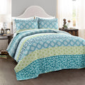 Lush Decor Bohemian Stripe Reversible Cotton Quilt Set, 3 Piece Set, Full/ Queen, Blue & Green - Boho Bedding Set - Bold & Color