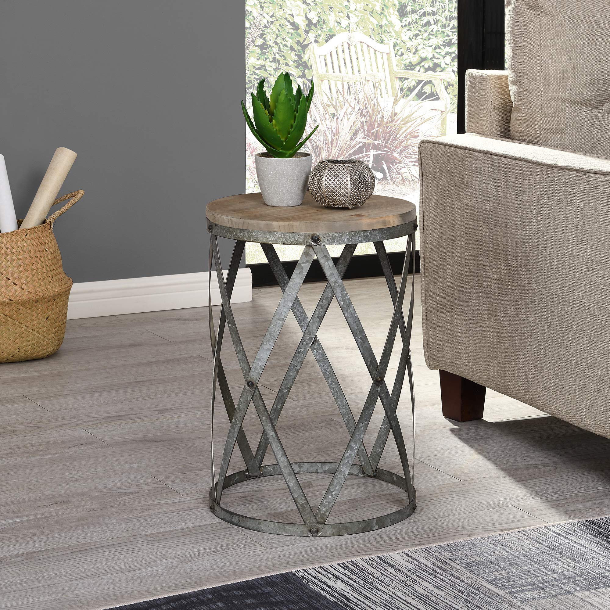 Firstime & Co.® Westbrook Farmhouse Cottage Galvanized Table, American Crafted, Weathered Brown, 13.5 X 13.5 X 20 ,