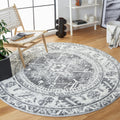 SAFAVIEH Vintage Hamadan Collection Area Rug - 67 Round, Grey & Ivory, Traditional Oriental Medallion Design, Non-Shedding & Ea