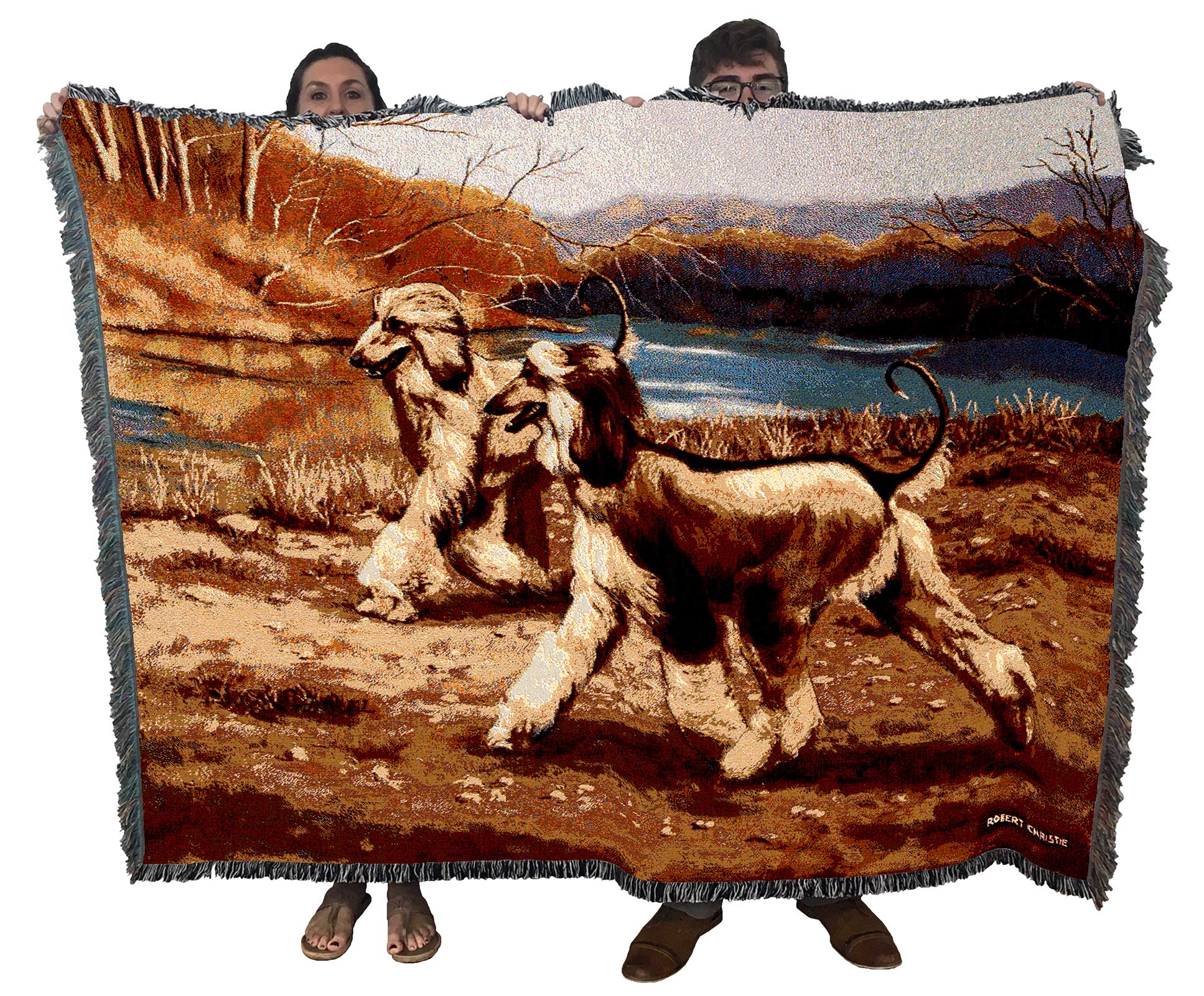 Pure Country Weavers Afghan Hound River Walk Blanket By Bob Christie - Gift For Dog Lovers - Tapestry Throw Woven From Cotton -