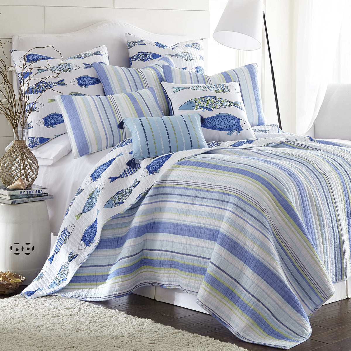 Levtex Home - Catalina Quilt Set - King/Cal King Quilt (106X92In.) + Two King Pillow Shams (36X20In.) - Striped Coastal Pattern