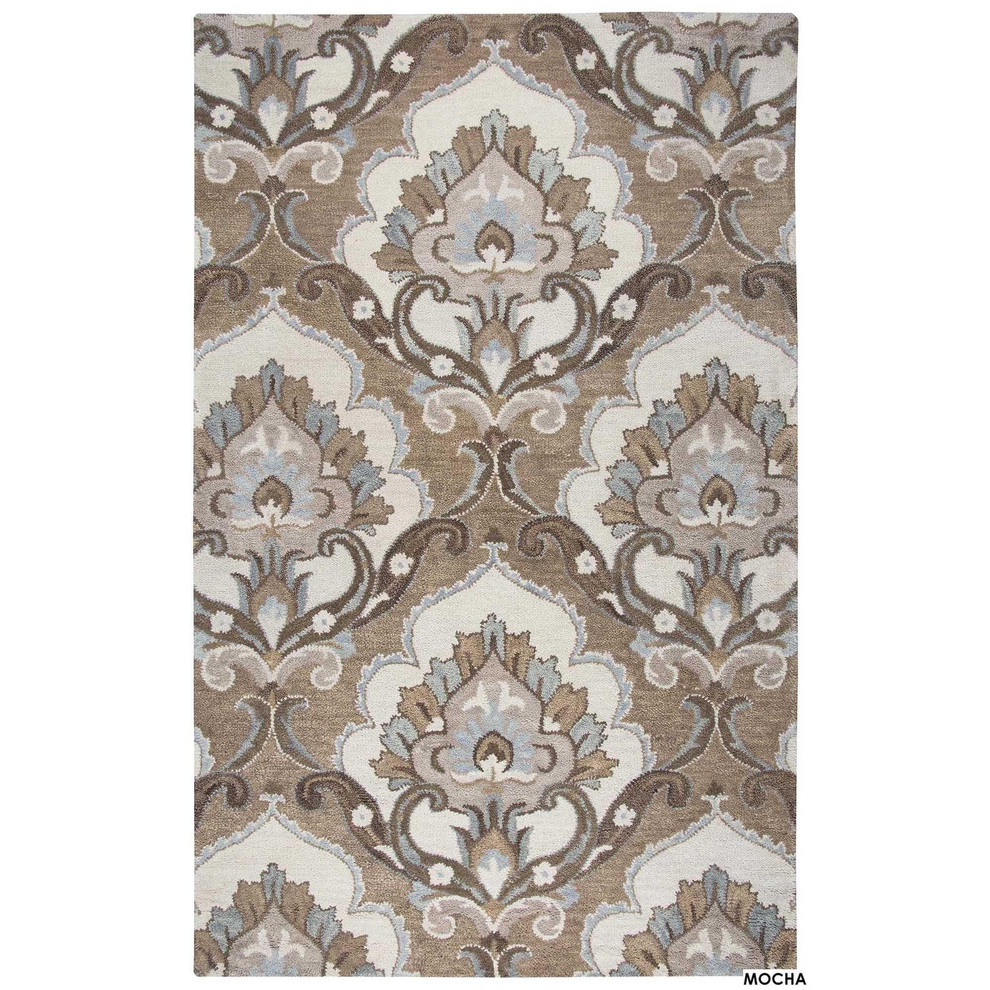 Napoli Collection Floral Rug Mocha 9' X 12' Contains Latex Wool, Cotton Medallion 0.25-0.5 Inch Stain Resistant, Handmade 9' X 12'