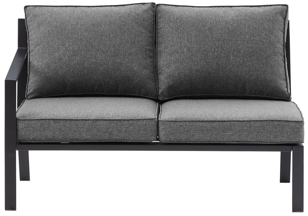 Crosley Furniture Clark Outdoor Sectional Left Side Loveseat, 2-Person Patio Couch For Deck, Backyard, Matte Black With Charcoal Cushions