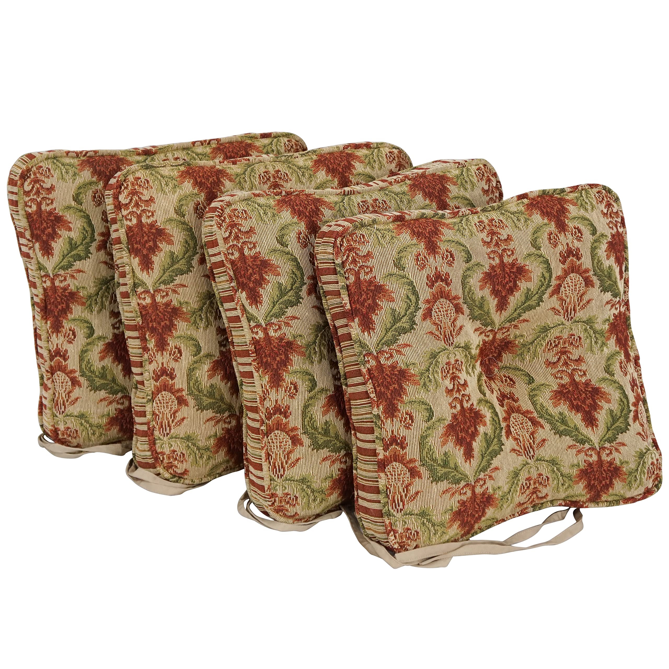 Blazing Needles Corded Tapestry Chair Cushion, 17", Red/Beige 4 Count