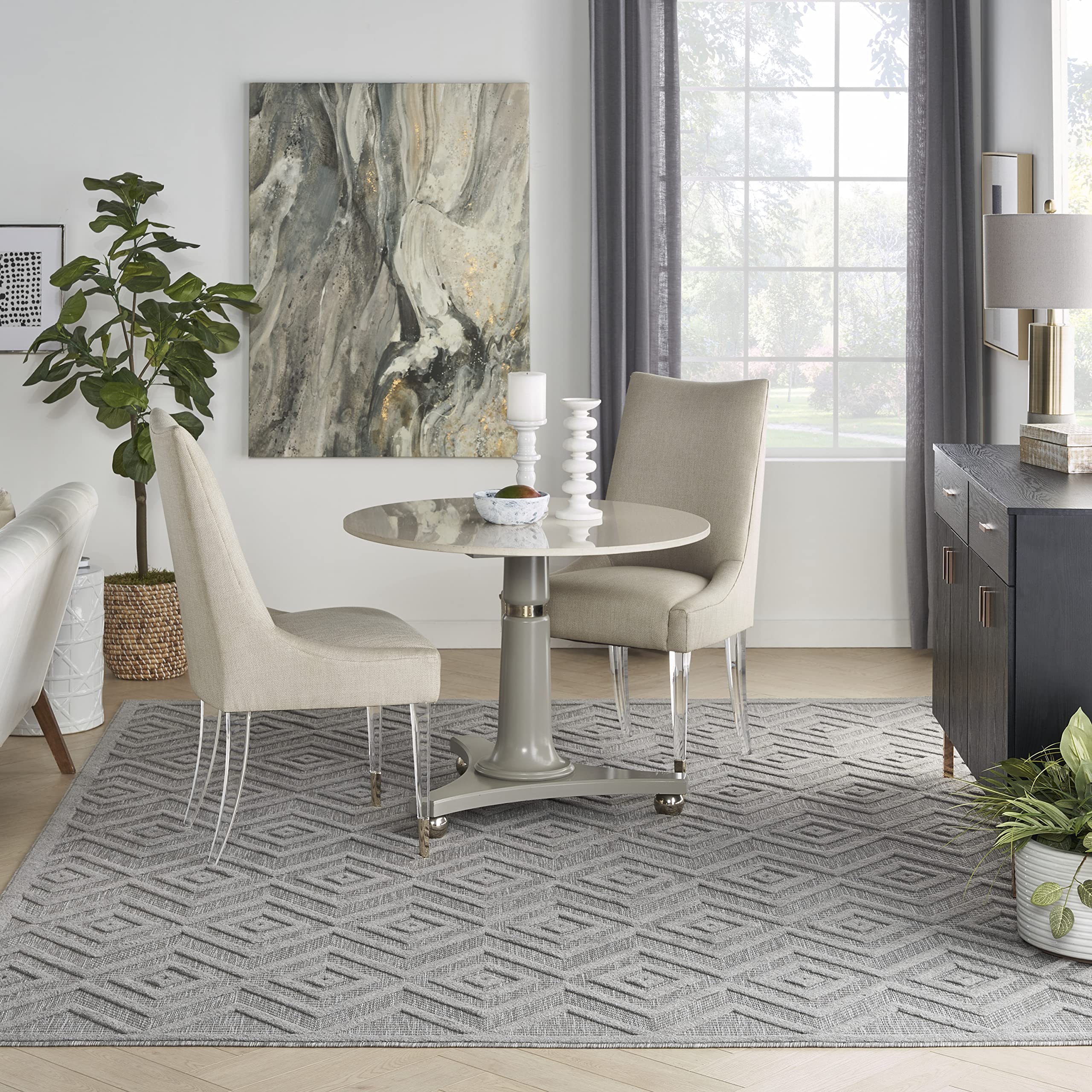 Nourison Versatile Indoor/Outdoor Silver Grey 9' X 12' Area Rug, Easy Cleaning, Non Shedding, Bed Room, Living Room, Dining Room, Deck, Backyard, Patio, High Traffic Area (9X12)