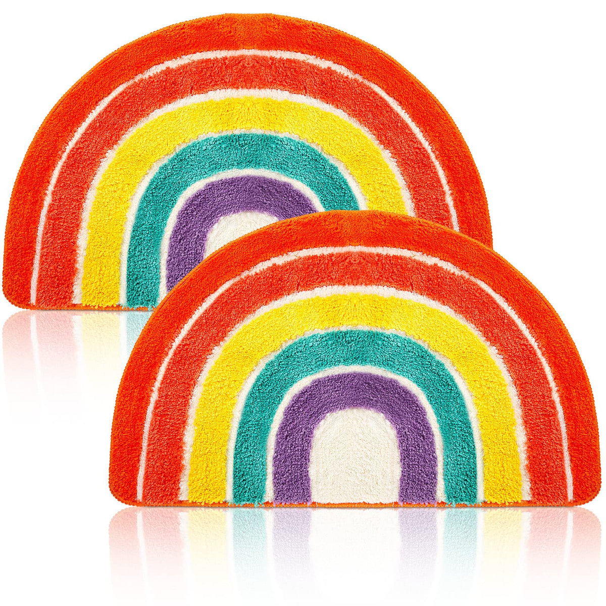 Weysat 2 Pieces Rainbow Flocking Bath Mat Colorful Microfiber Absorbent Bathroom Mats Non Slip Rainbow Rug Soft Rainbow Door Mat